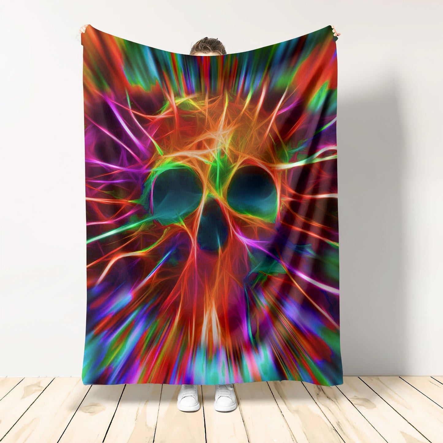 Skull Rainbow Color Love Flannel Blanket For Cozy Bedroom Sofa Decor
