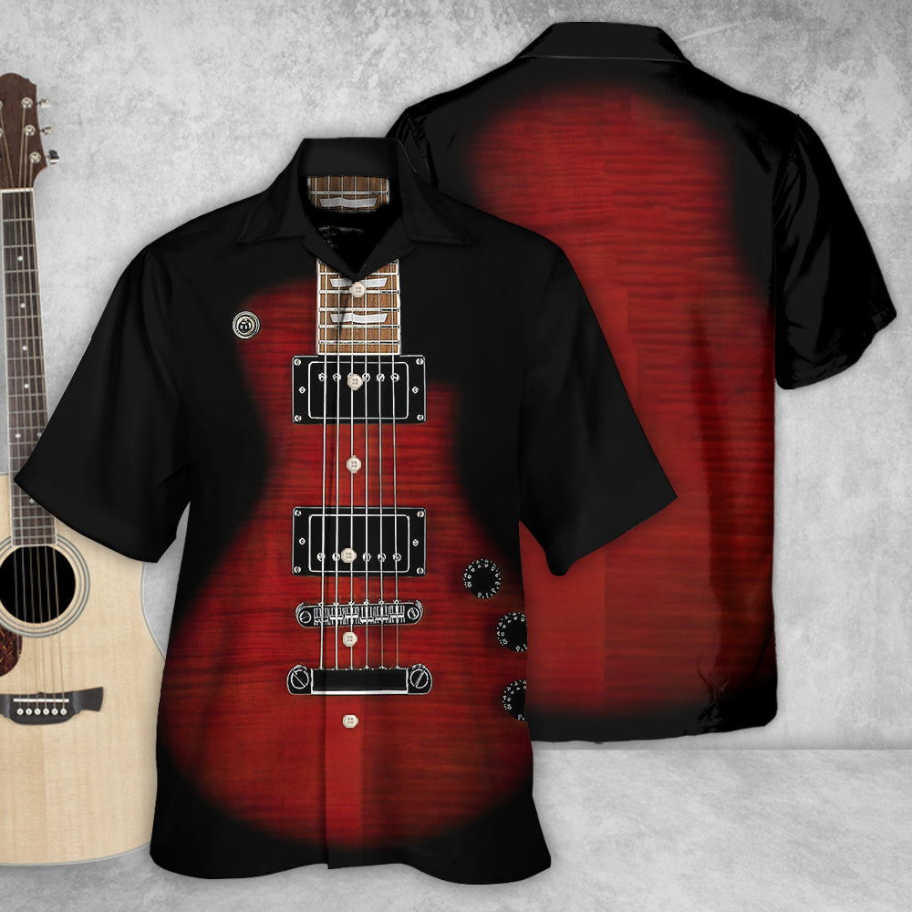 Electric Classic Guitar Rock Hawaiian Shirt Design Detail For Beach Days And Holiday Travel