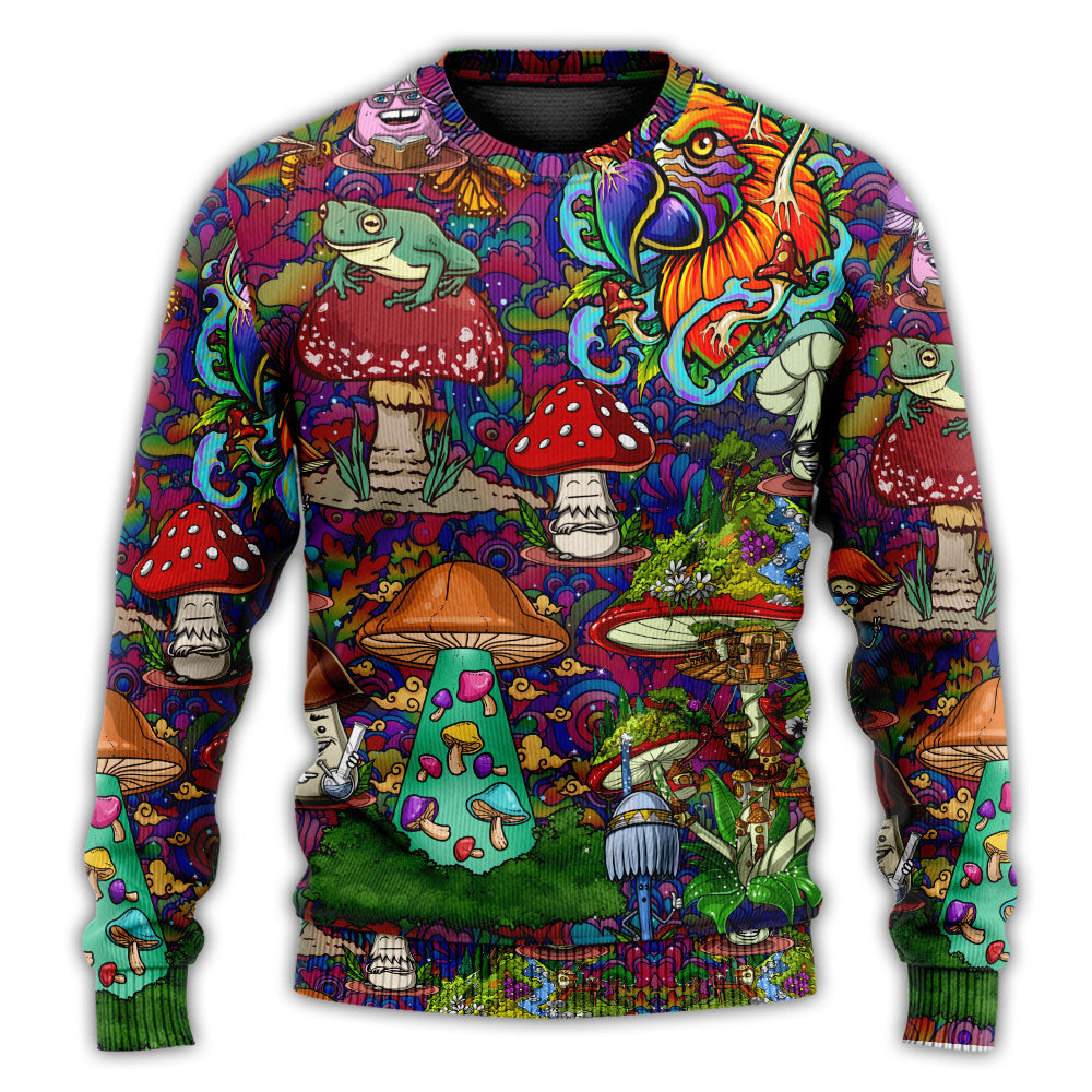 Hippie Mushroom Peace Sweater For Bohemian Style Festivals Travel And Casual Everyday Wear