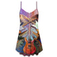 Abstract Colorful Guitar Lover V-Neck Sleeveless Cami Dress For Festivals Travel And Relaxed Casual Summer Wear