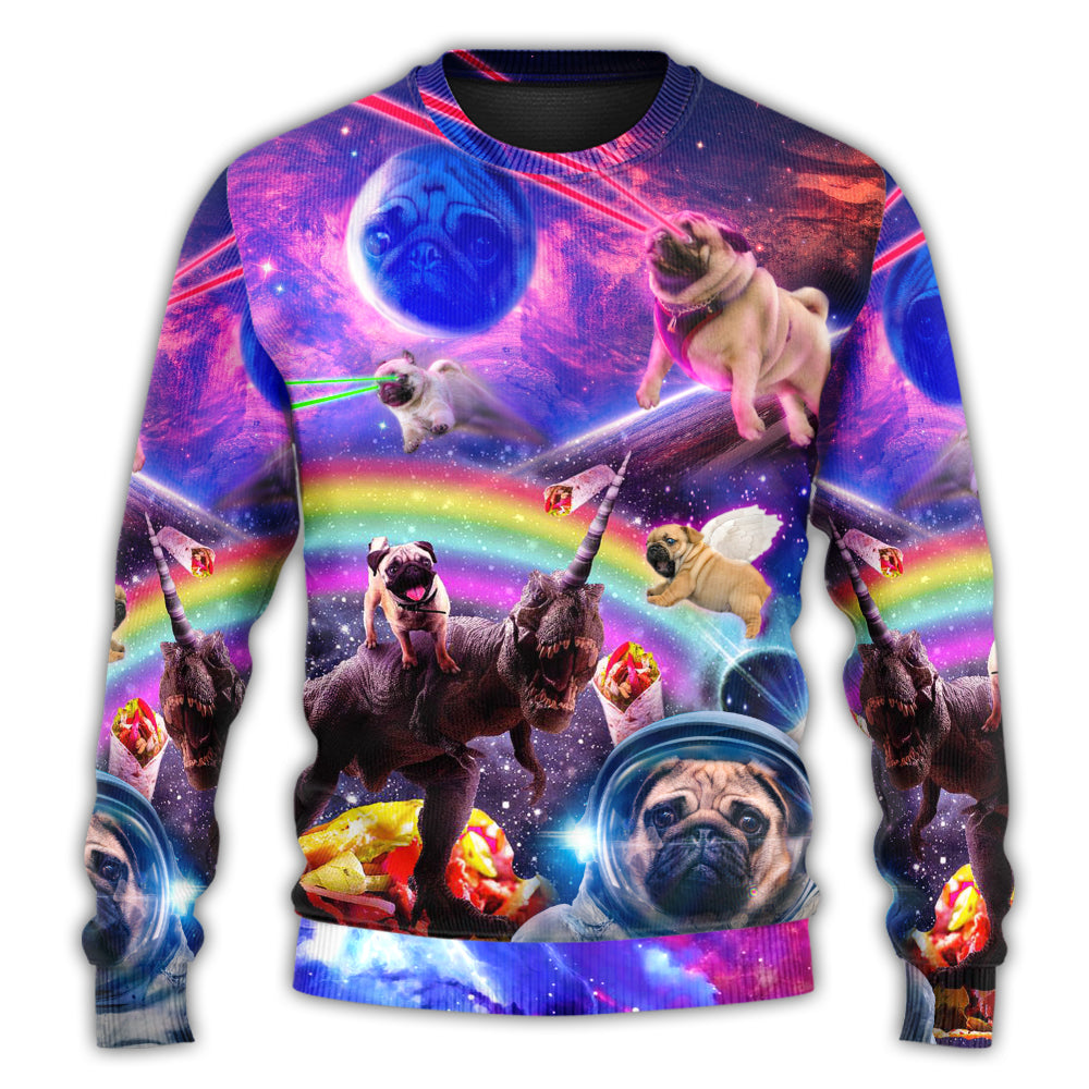 Pug Galaxy Rainbow Dinosaur Sweater For Nature Inspired Fashion Events And Relaxed Everyday Comfort