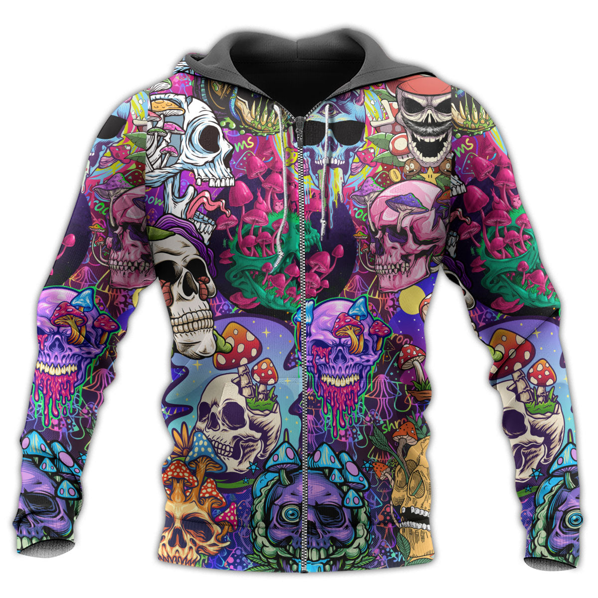 Hippie Colorful Mushroom Skull Hoodie For Peaceful Casual Style Weekend Travel And Comfort