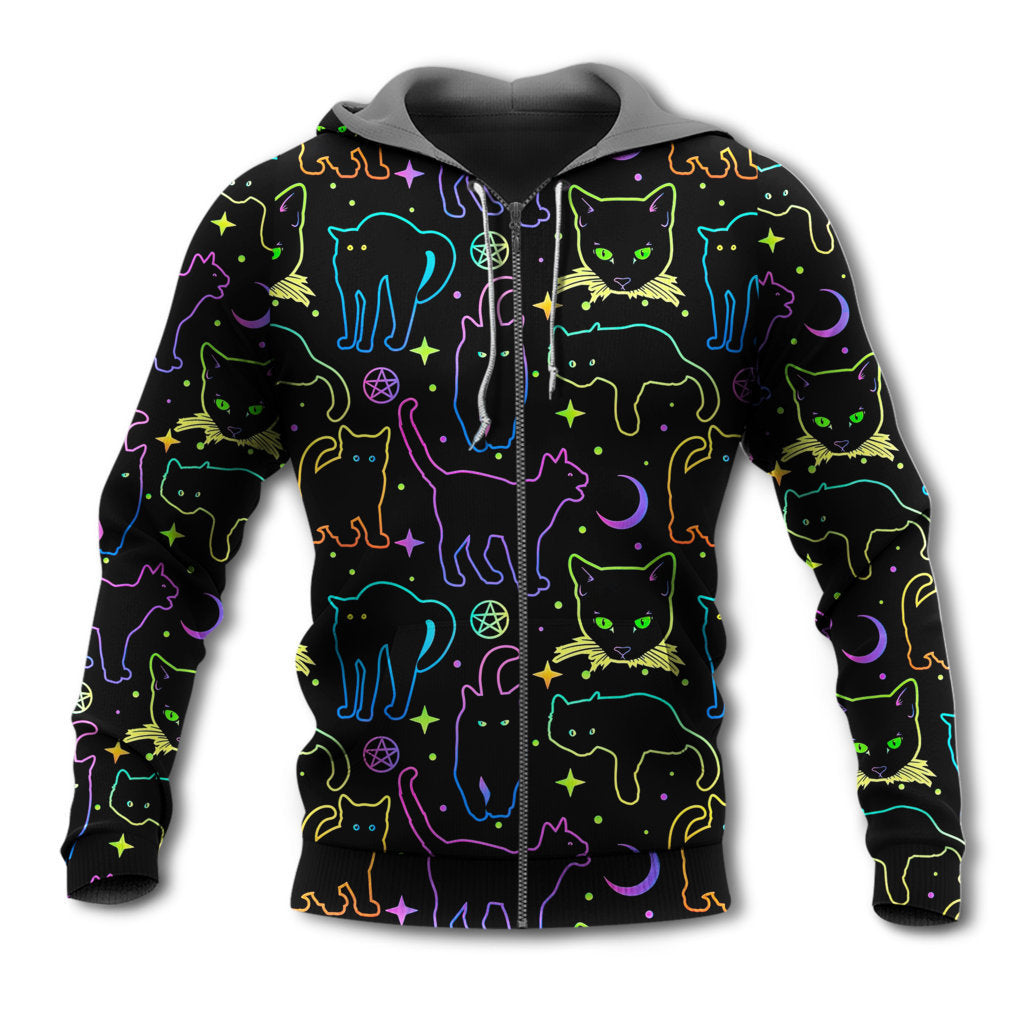 Neon Colorful Cat Playing Kitten Hoodie For Animal Enthusiasts Outdoor Activities And Daily Wear
