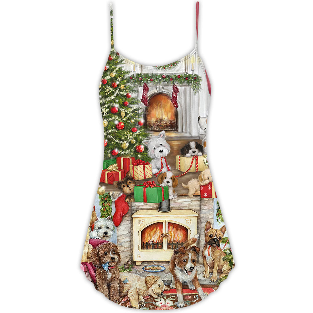 Dog Lover Merry Christmas V-Neck Sleeveless Cami Dress For Christmas Parties Travel And Bright Seasonal Fashion