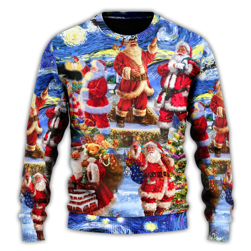 Christmas Santa Snowy Night Merry Xmas Sweater For Holiday Travel Winter Outings And Cheerful Gift Giving