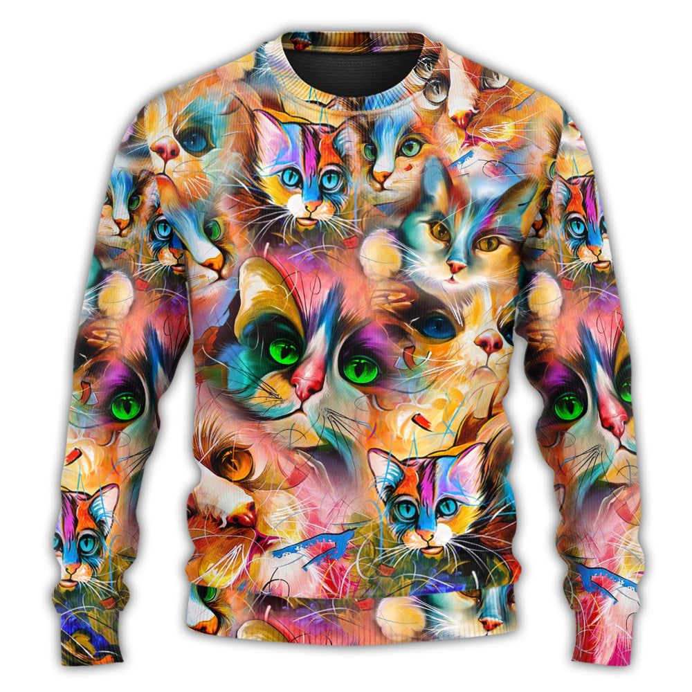 Colorful Cat Sweater For Animal Lovers Casual Wear Holidays And Thoughtful Gifting