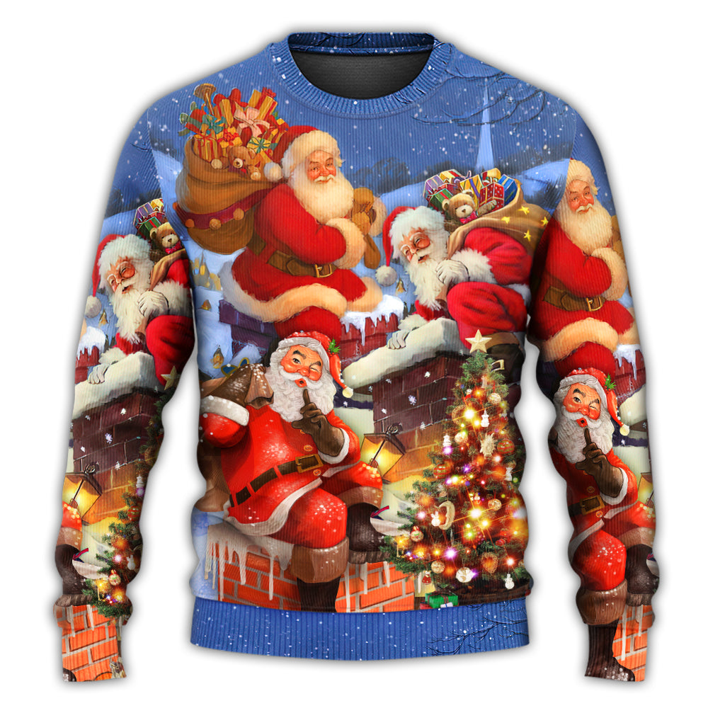 Christmas Santa Up On Rooftop Sweater For Family Gatherings Winter Travel And Everyday Seasonal Comfort