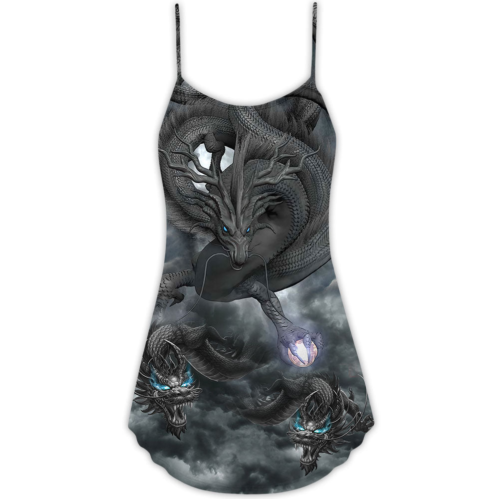 Always Be A Dragon V-Neck Sleeveless Cami Dress For Vacations Parties And Expressive Warm Weather Styling