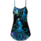 Octopus With Flowers Ocean Day V-Neck Sleeveless Cami Dress For Beach Trips And Relaxed Vacation Style