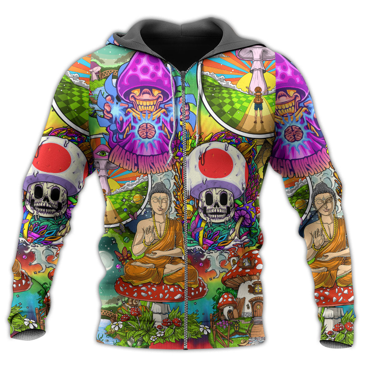 Hippie Colorful Mushroom Peace Hoodie For Festival Days Weekend Adventures And Relaxed Style