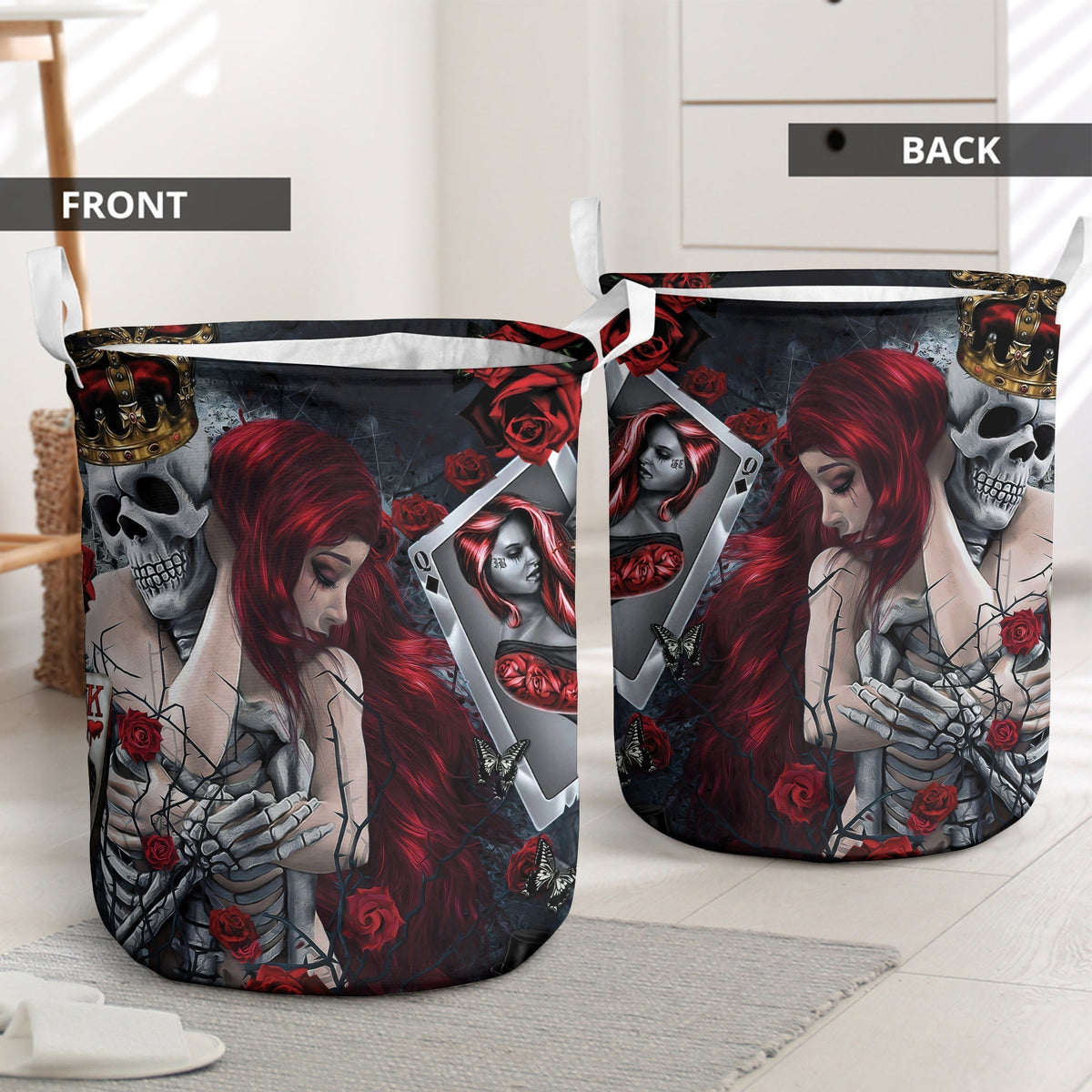 Skull Love Is Life Rose Laundry Basket For Bathroom Bedroom Storage