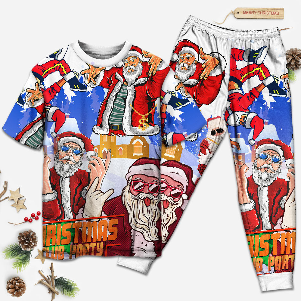 Dancing Santa Christmas Short Sleeve Pajamas Set For Winter Nights And Thoughtful Gifting
