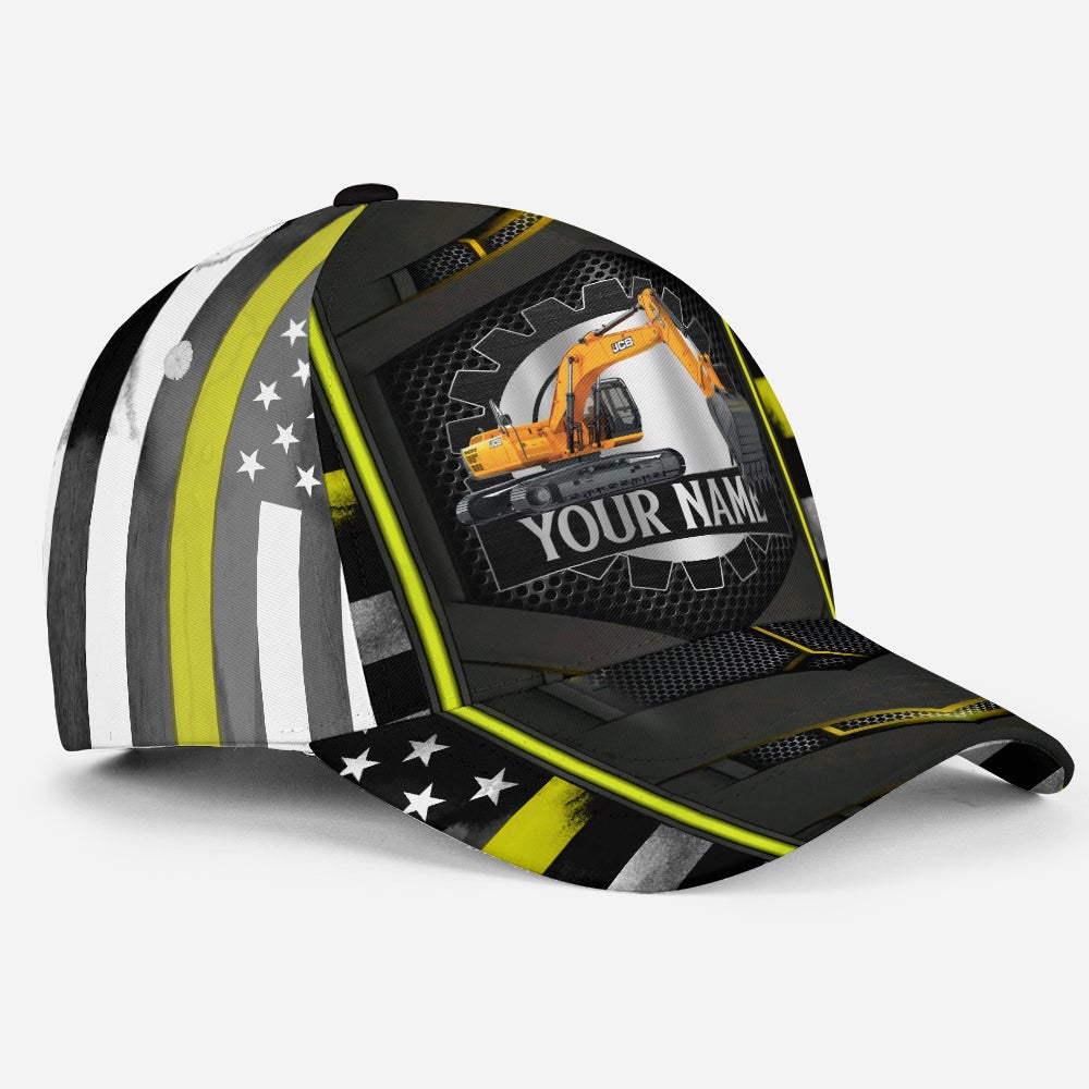 Custom Yellow Flag Excavator Personalized Name Classic Cap For Summer Activities Vacations And Comfortable Daily Wear
