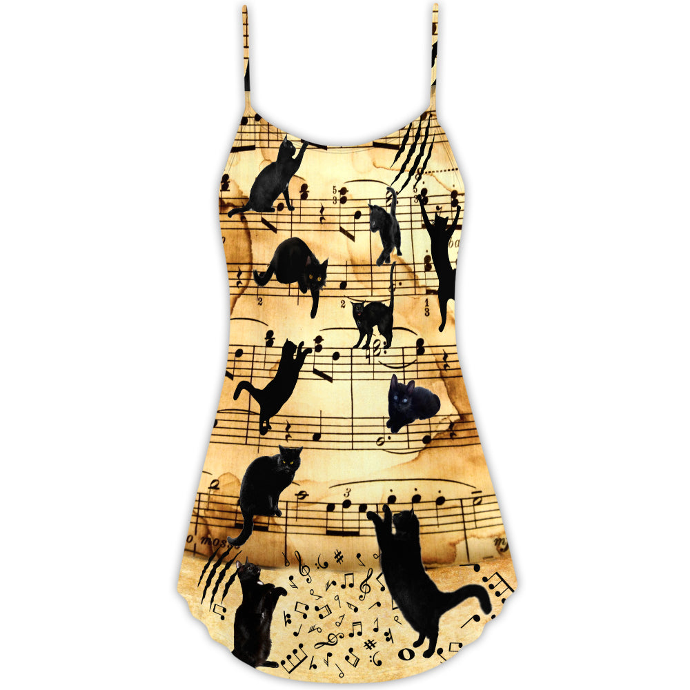 Cat Love Music Notes V-Neck Sleeveless Cami Dress For Sunny Getaways Outdoor Events And Everyday Summer Fashion