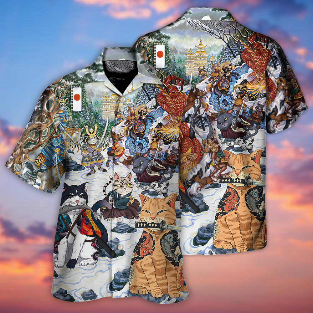 Samurai Cats Small Measure Peace Hawaiian Shirt For Beach Parties And Weekend Getaways