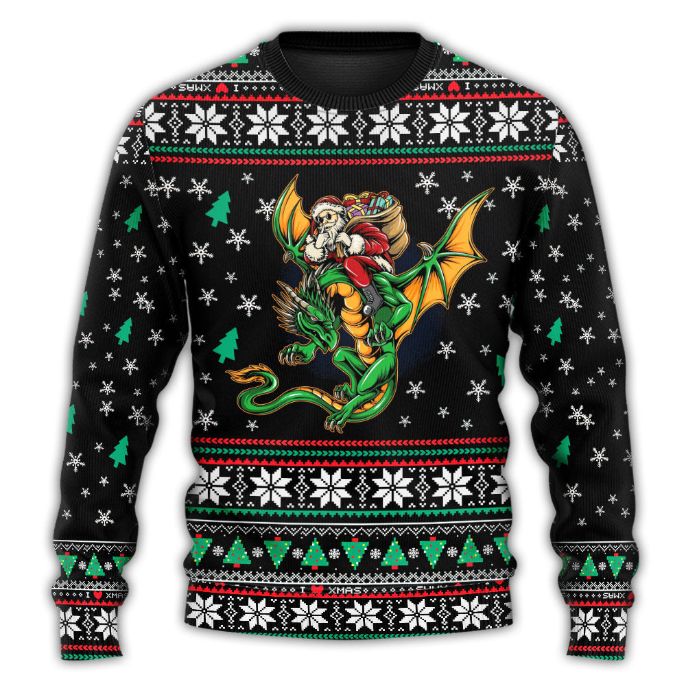 Christmas Santa With Fantasy Dragon Sweater For Festive Parties Family Photos And Comfortable Seasonal Wear