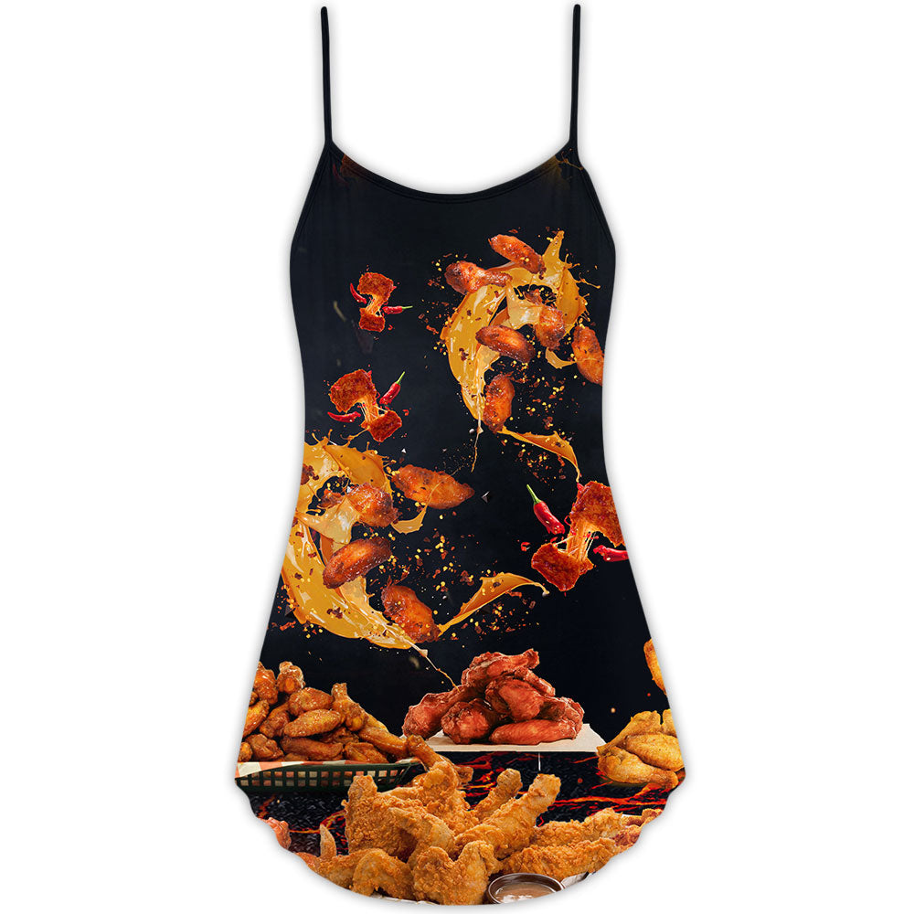 Chicken Wings Fast Food Delight V-Neck Sleeveless Cami Dress For Parties Travel And Casual Summer Style