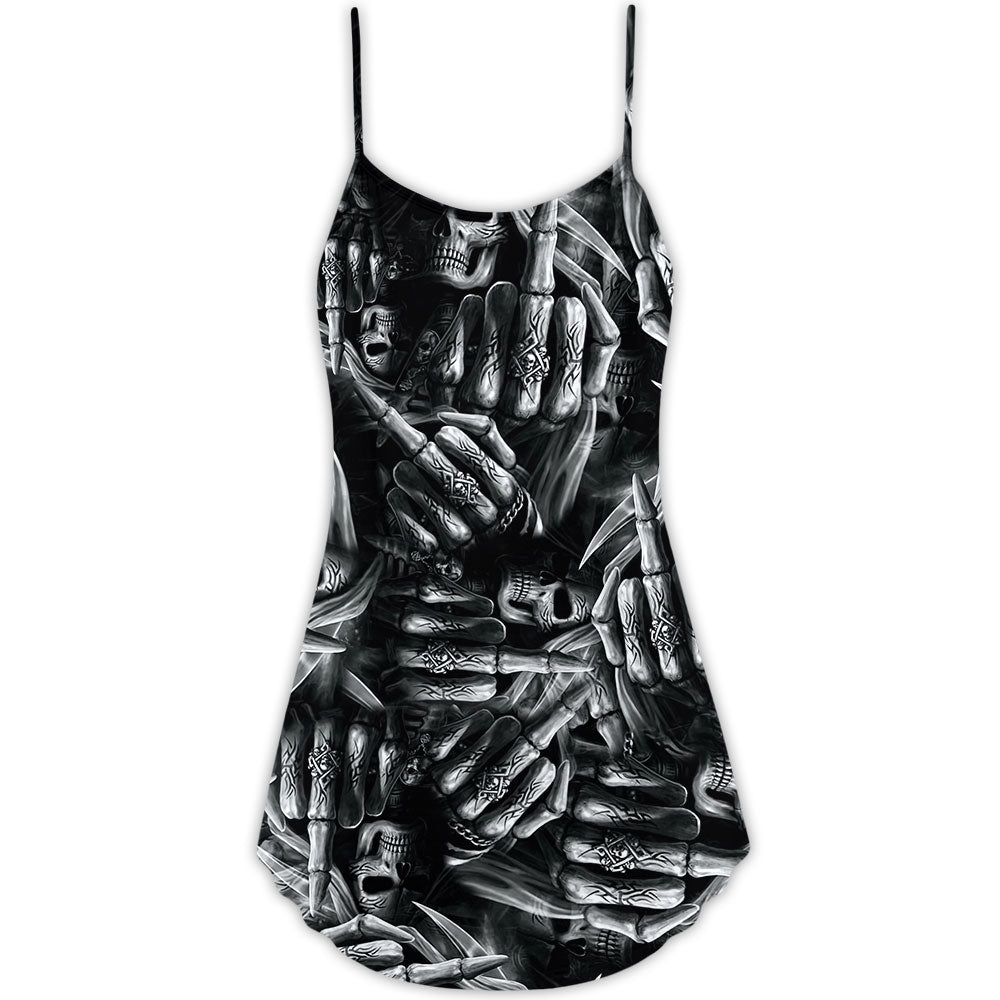 Skull Life And Death Quote V-Neck Sleeveless Cami Dress For Festivals Travel And Relaxed Casual Summer Wear