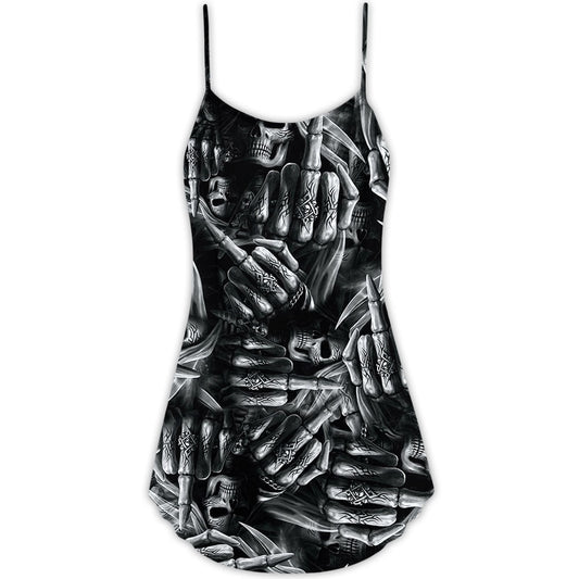 Skull Life And Death Quote V-Neck Sleeveless Cami Dress For Festivals Travel And Relaxed Casual Summer Wear