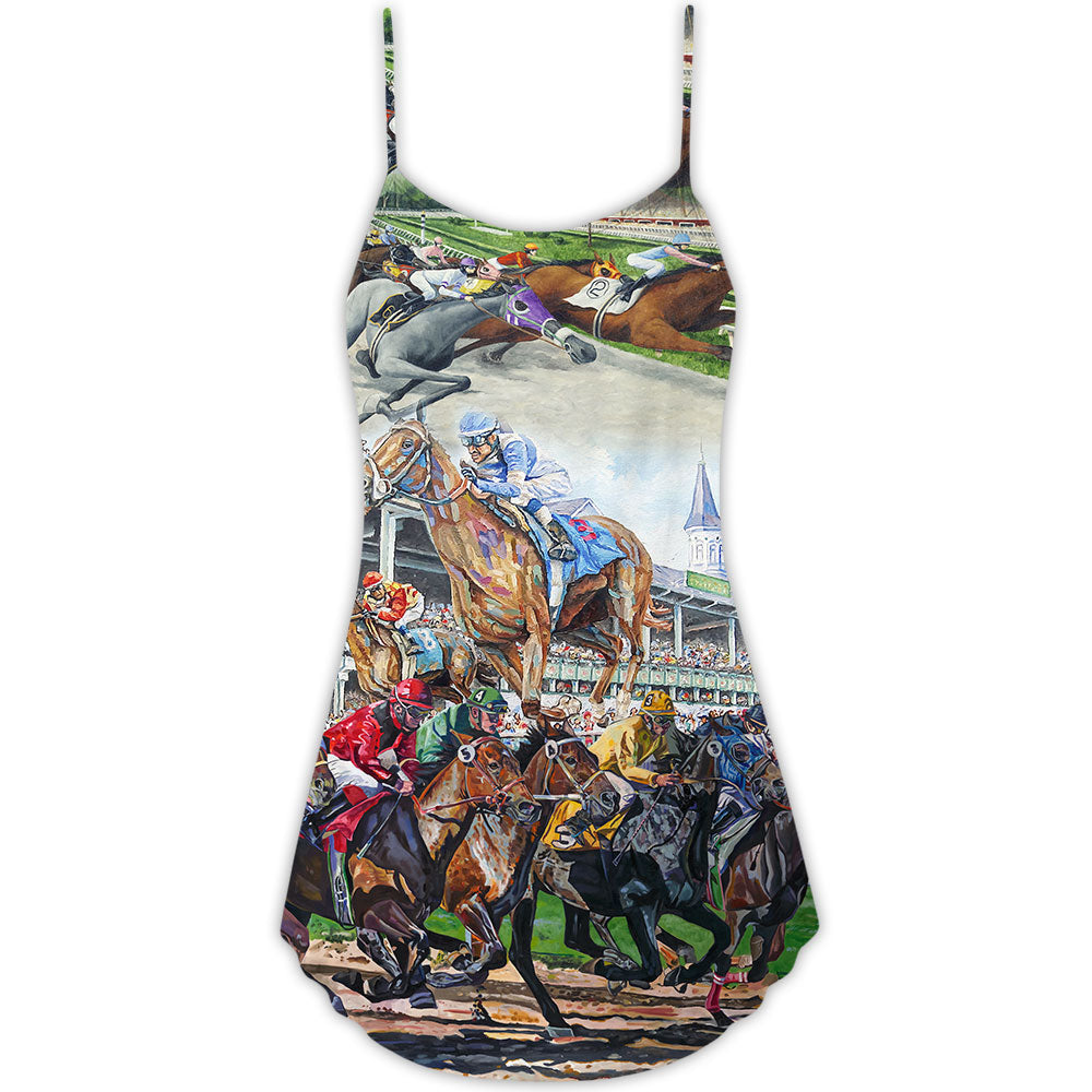Horse Racing Be Strong Be Brave V-Neck Sleeveless Cami Dress For Game Day Events Travel And Warm Weather Outfits