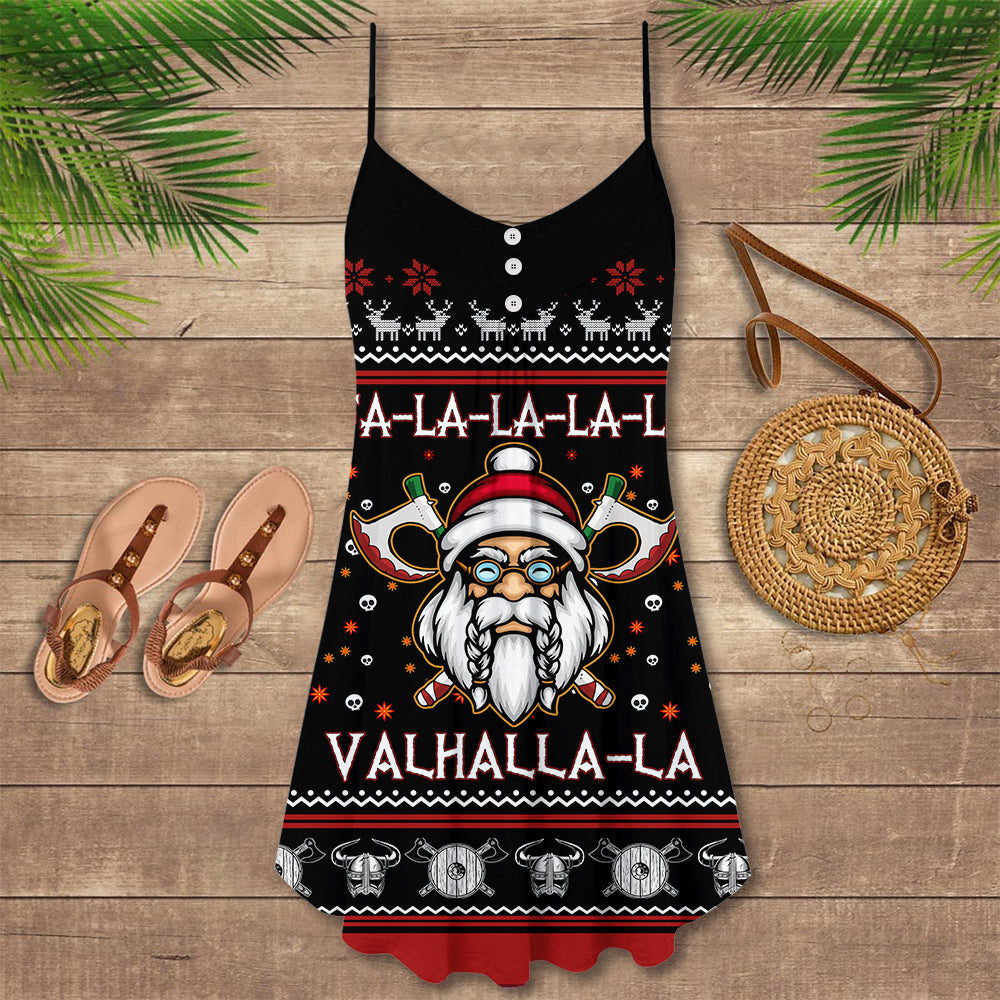 Nordic Warrior Red And White V-Neck Sleeveless Cami Dress For Festivals Travel And Relaxed Casual Summer Wear
