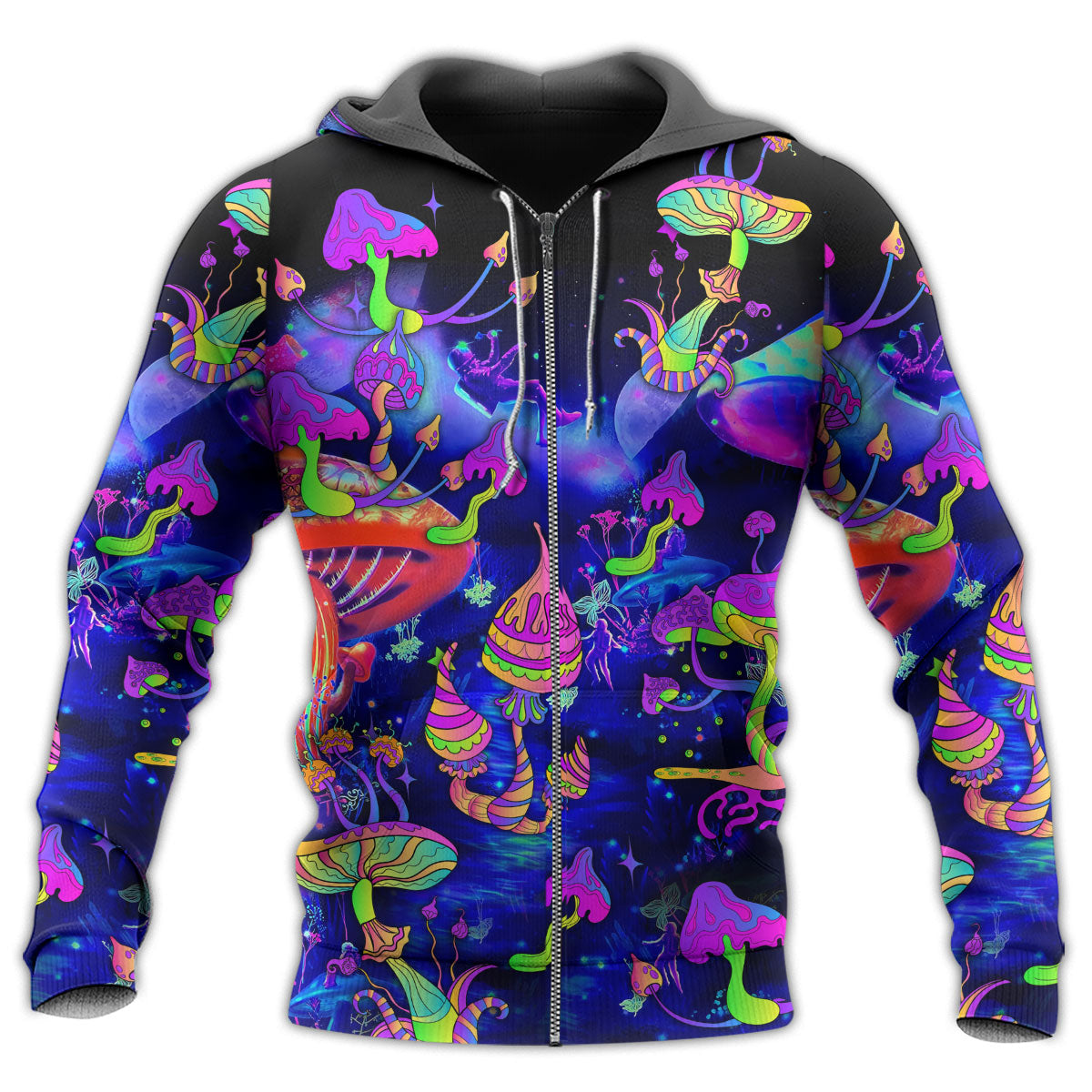 Neon Mushroom Galaxy Hoodie For Colorful Streetwear Festivals And Comfortable Daily Wear
