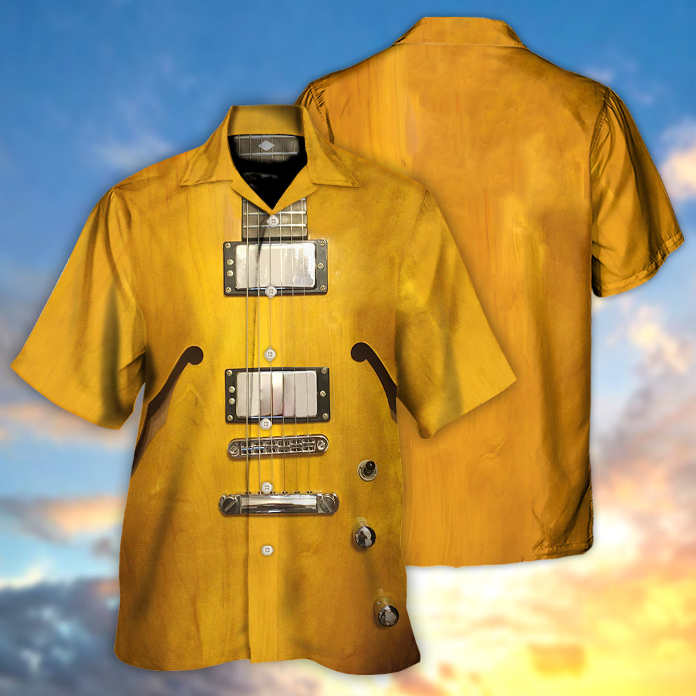 Guitar Semi Hollow Body Hawaiian Shirt Pattern Detail For Summer Holidays And Outdoor Fun