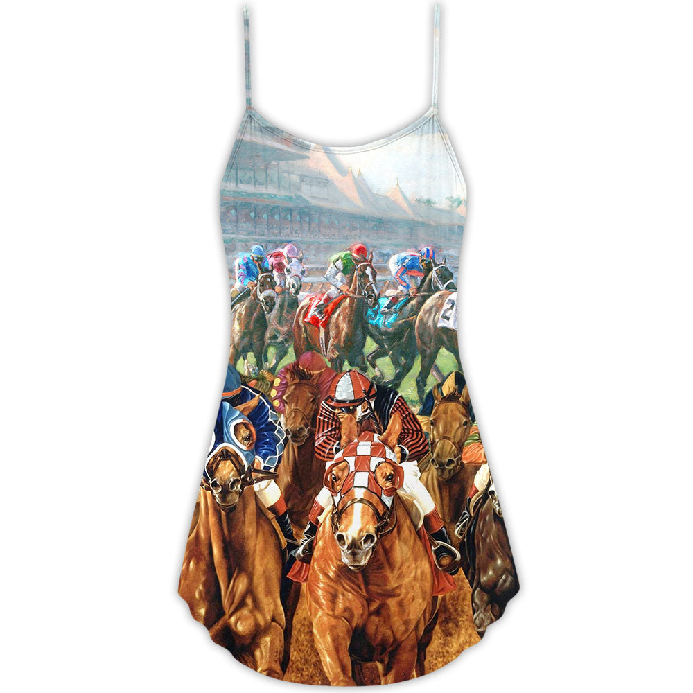 Horse Racing Wild Power V-Neck Sleeveless Cami Dress For Active Summer Gatherings And Relaxed Vacation Fashion