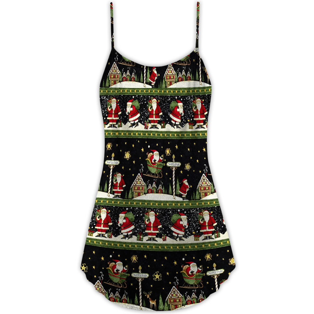 Christmas Santa Big Night V-Neck Sleeveless Cami Dress For Vacations Parties And Expressive Warm Weather Styling