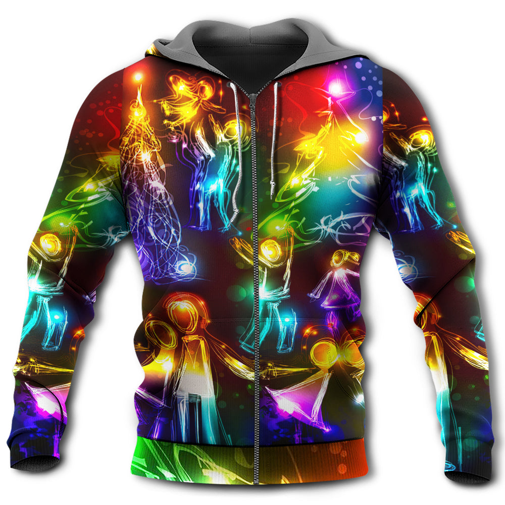 Happy Neon Christmas Family Love Tree Light Hoodie For Seasonal Parties Casual Wear And Thoughtful Holiday Gifts