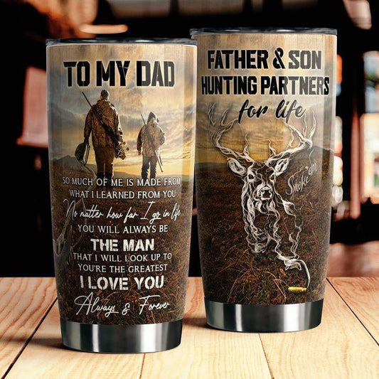 Hunting Love Deer To Dad 20 Oz Tumbler For Coffee Travel And Daily Drinks