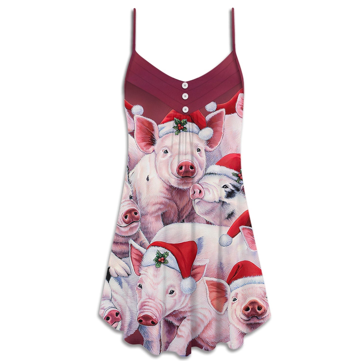 Christmas Funny Piggies Holiday V-Neck Sleeveless Cami Dress For Festivals Travel And Relaxed Casual Summer Wear