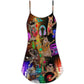 Rocker Cat Lovely Style V-Neck Sleeveless Cami Dress For Festivals Travel And Relaxed Casual Summer Wear