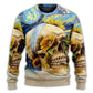 Skull And Sunflower Vintage Starry Night Sweater For Art Lovers Holidays Parties And Comfortable Wear