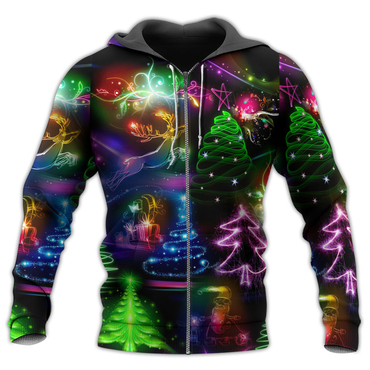 Neon Christmas Tree Snowman Glow Hoodie For Christmas Events Holiday Travel And Comfortable Casual Outfits