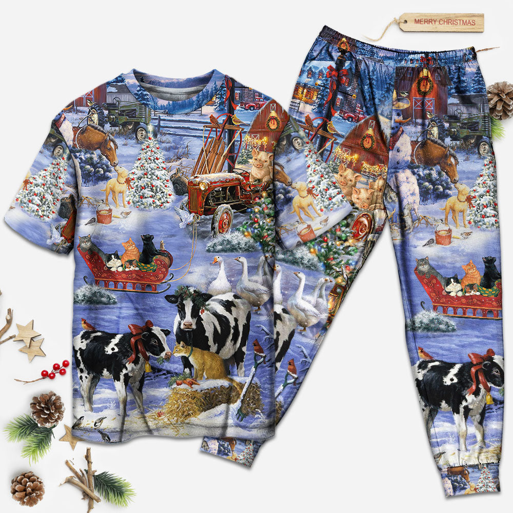Farmhouse Christmas Love Short Sleeve Pajamas Set For Christmas Sleepwear And Family Lounging