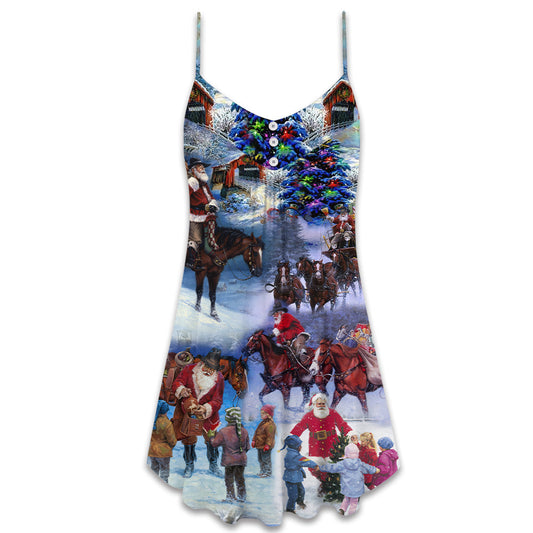 Santa Cowboy Christmas Love Children – Women's Summer Sleeveless V-Neck Camisole Dress