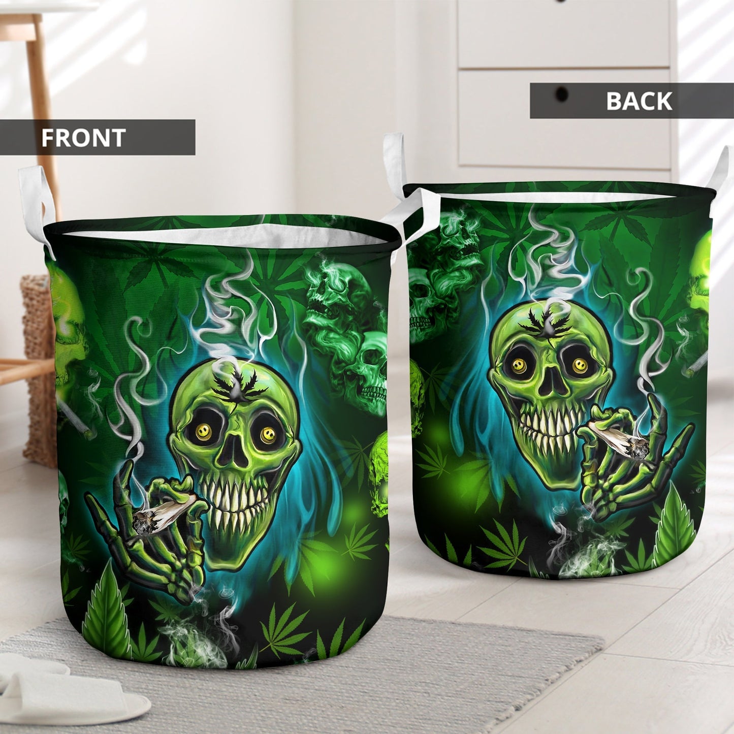 Bold Skull Green Graphic Laundry Basket For Bathroom Bedroom Storage