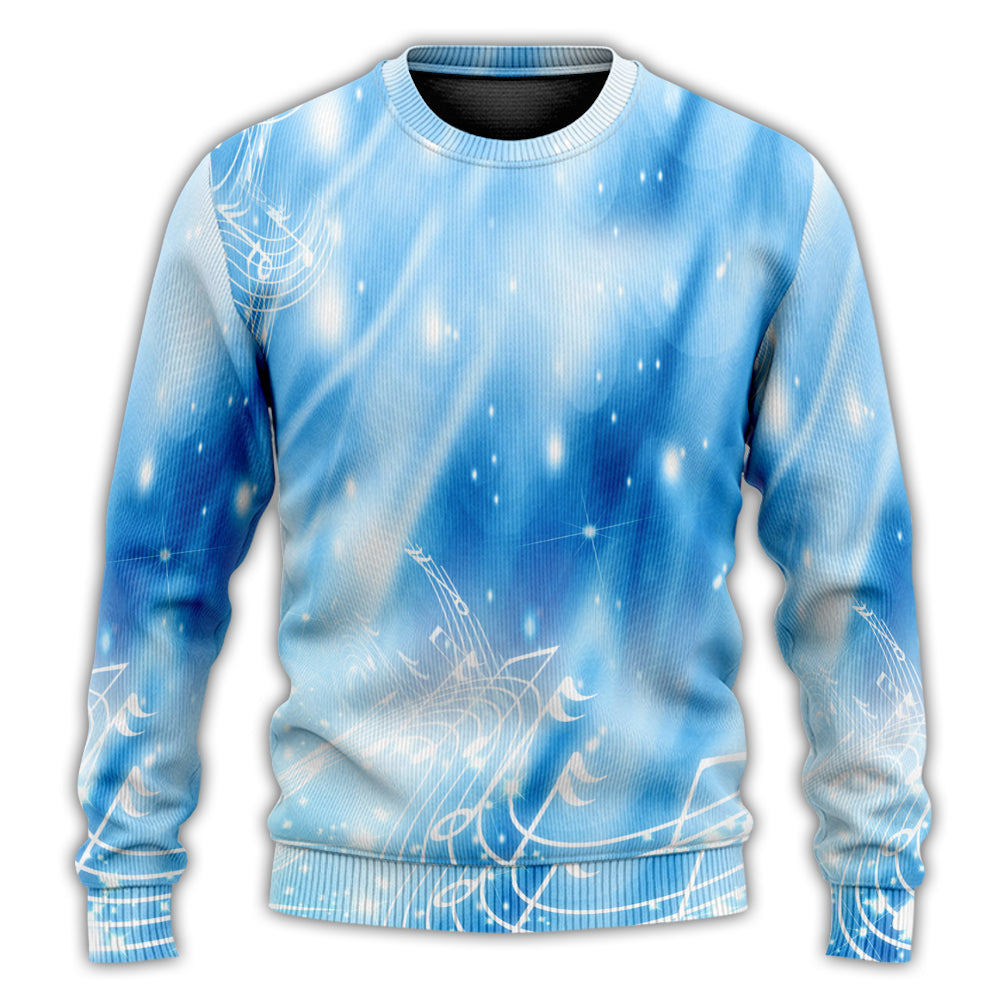 Musical Notes Dark Blue Sweater For Outdoor Events Weekend Trips And Relaxed Casual Wear