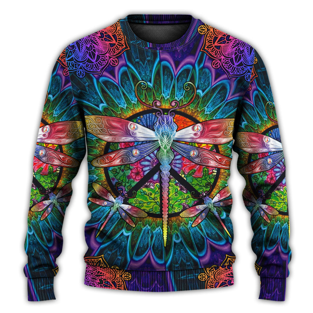 Hippie Colorful Dragonfly Mandala Sweater For Psychedelic Art Fans Outdoor Events And Distinctive Gifts