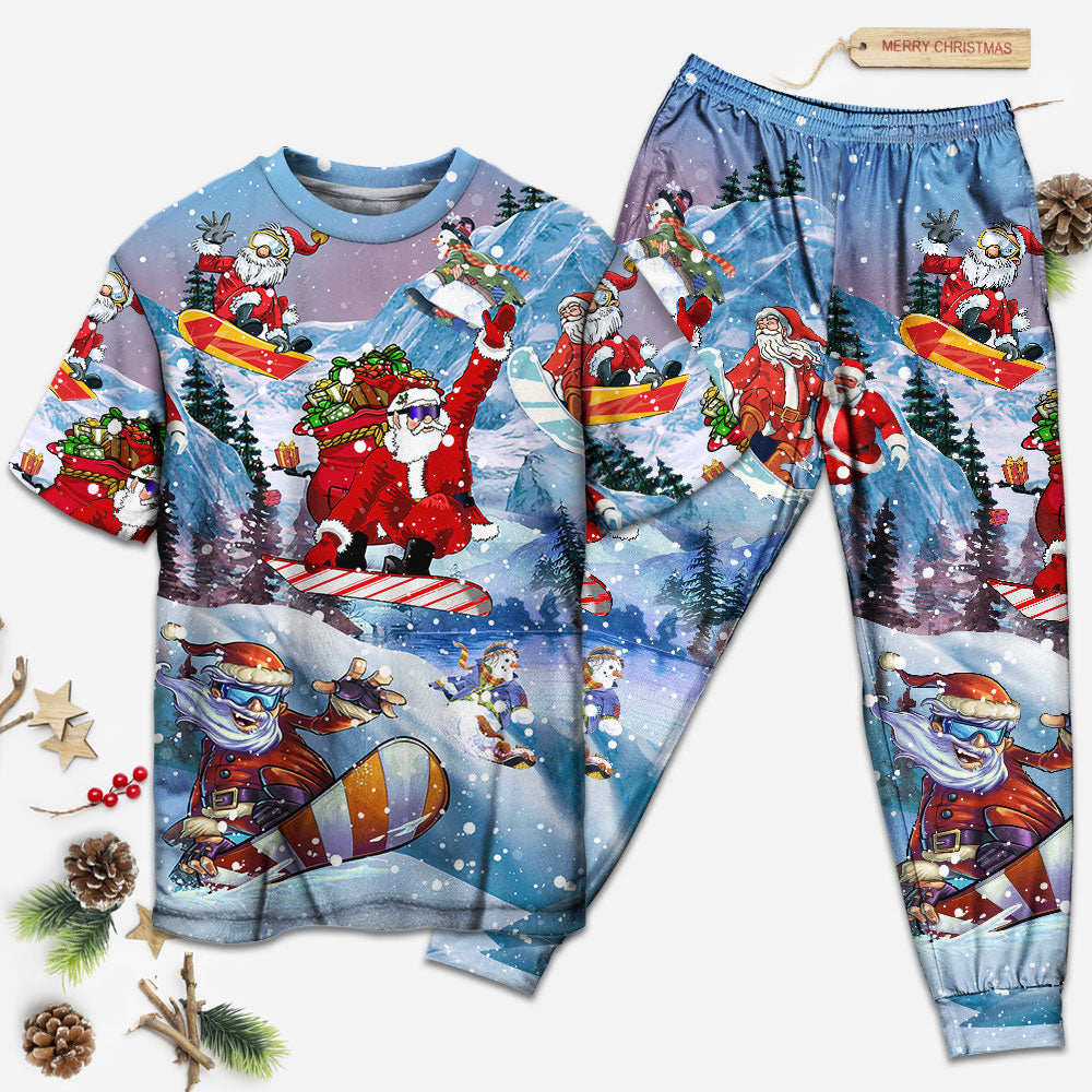 Mountain Snowboarding Christmas Short Sleeve Pajamas Set For Christmas Mornings And Relaxed Lounging