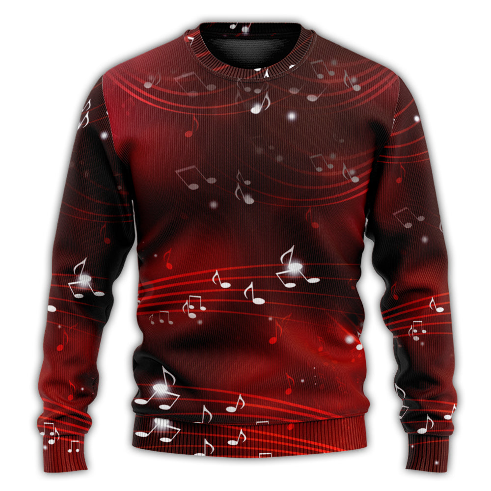 Music Notes Blurry Lights Dark Red Sweater For Live Events Travel And Relaxed Creative Outfits