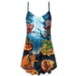 Halloween Dragon Pumpkin Night Sky V-Neck Sleeveless Cami Dress For Summer Events And Comfortable Everyday Style