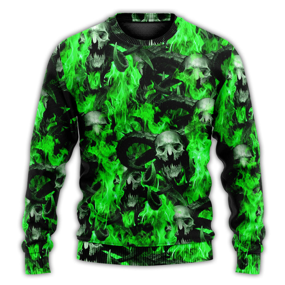Green Flame Skull Burning Sweater For Alternative Outfits Seasonal Events And Everyday Comfort