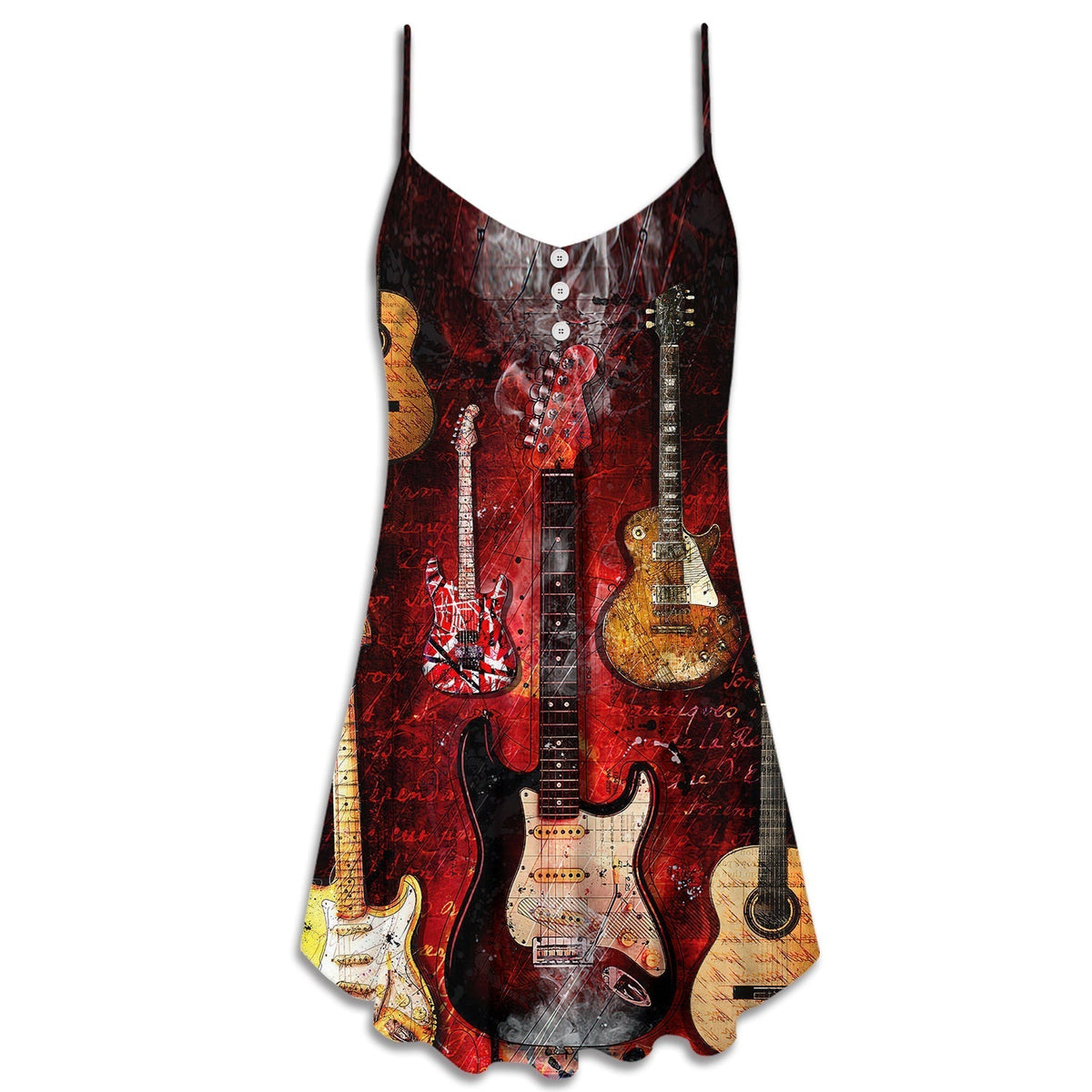 Halloween Abstract Guitar Art V-Neck Sleeveless Cami Dress For Spooky Season Events And Relaxed Casual Styling