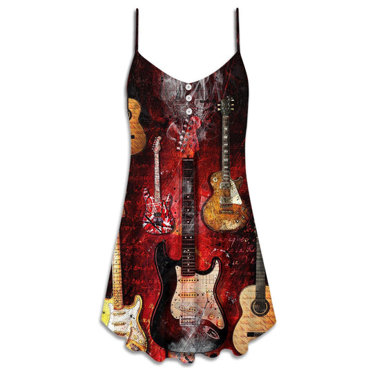 Halloween Abstract Guitar Art – Women's Summer Sleeveless V-Neck Camisole Dress