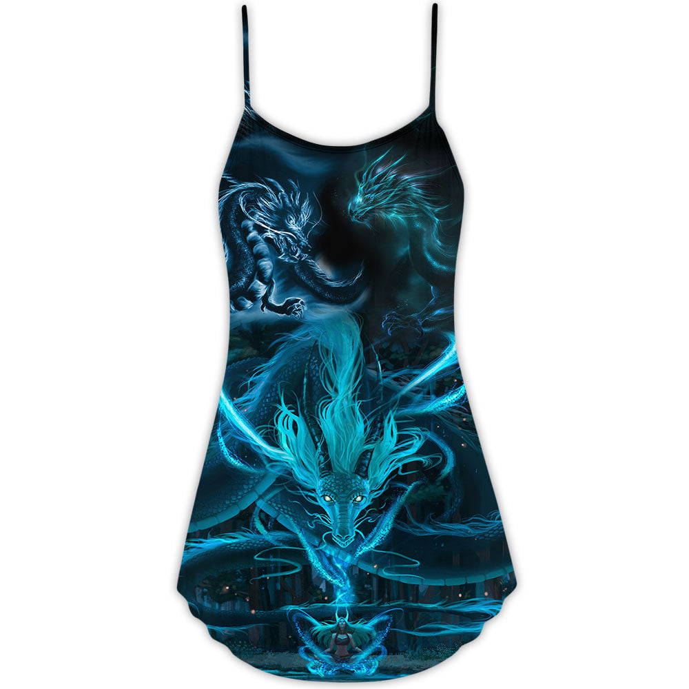 Blue Dragon Lightning Witch V-Neck Sleeveless Cami Dress For Summer Vacations Festivals And Casual Everyday Wear