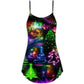 Christmas Neon Tree Snowman Style V-Neck Sleeveless Cami Dress For Festive Events And Casual Summer Styling