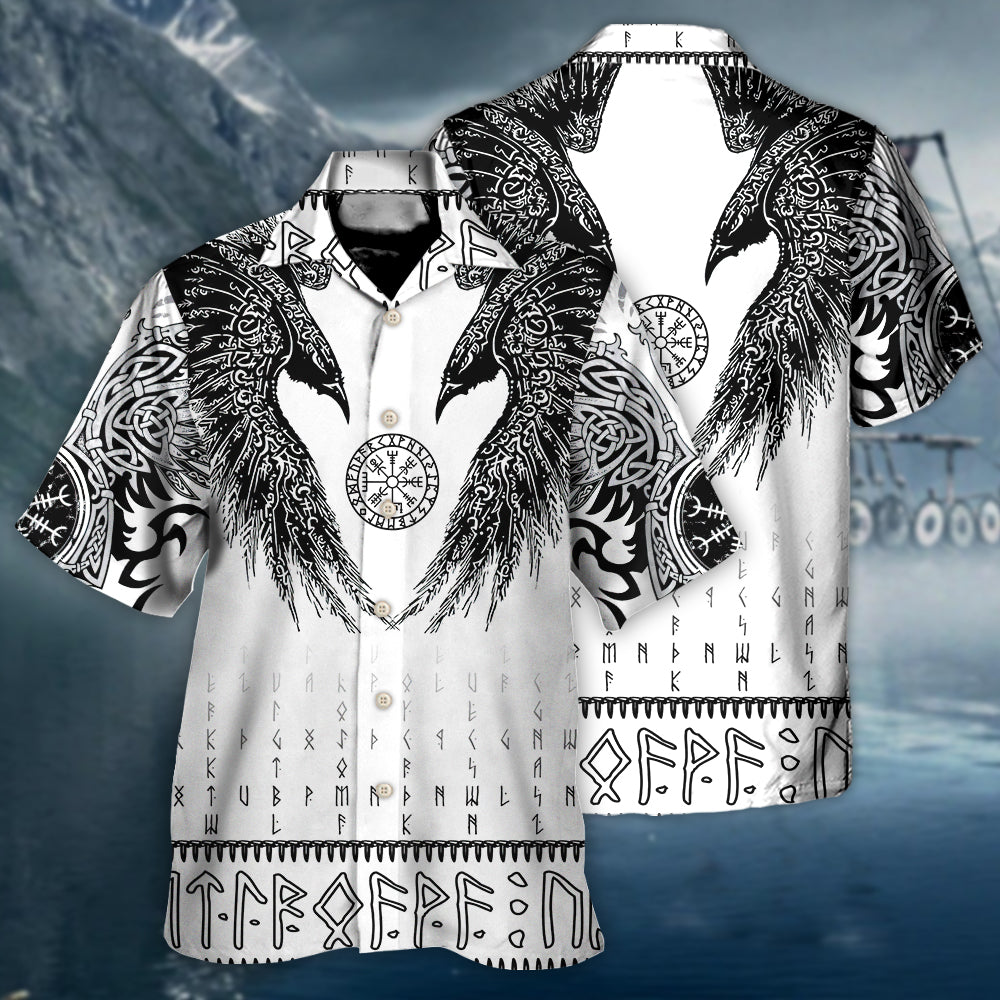 Black Norse Warrior Runic Raven Scandinavian Hawaiian Shirt For Poolside Relaxation And Sunny Getaways