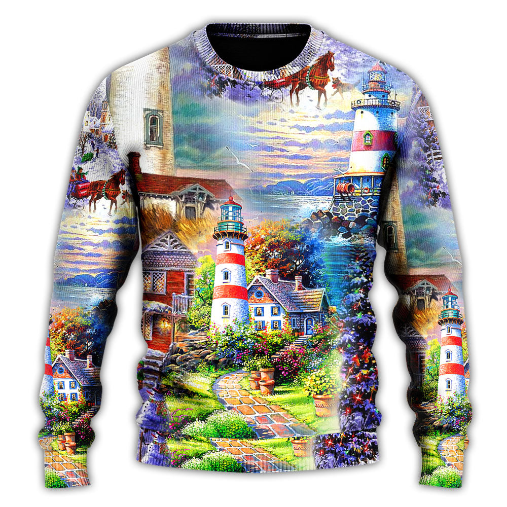 Lighthouse Christmas Santa Be A Light Sweater For Festive Family Events Casual Wear And Holiday Gift Giving